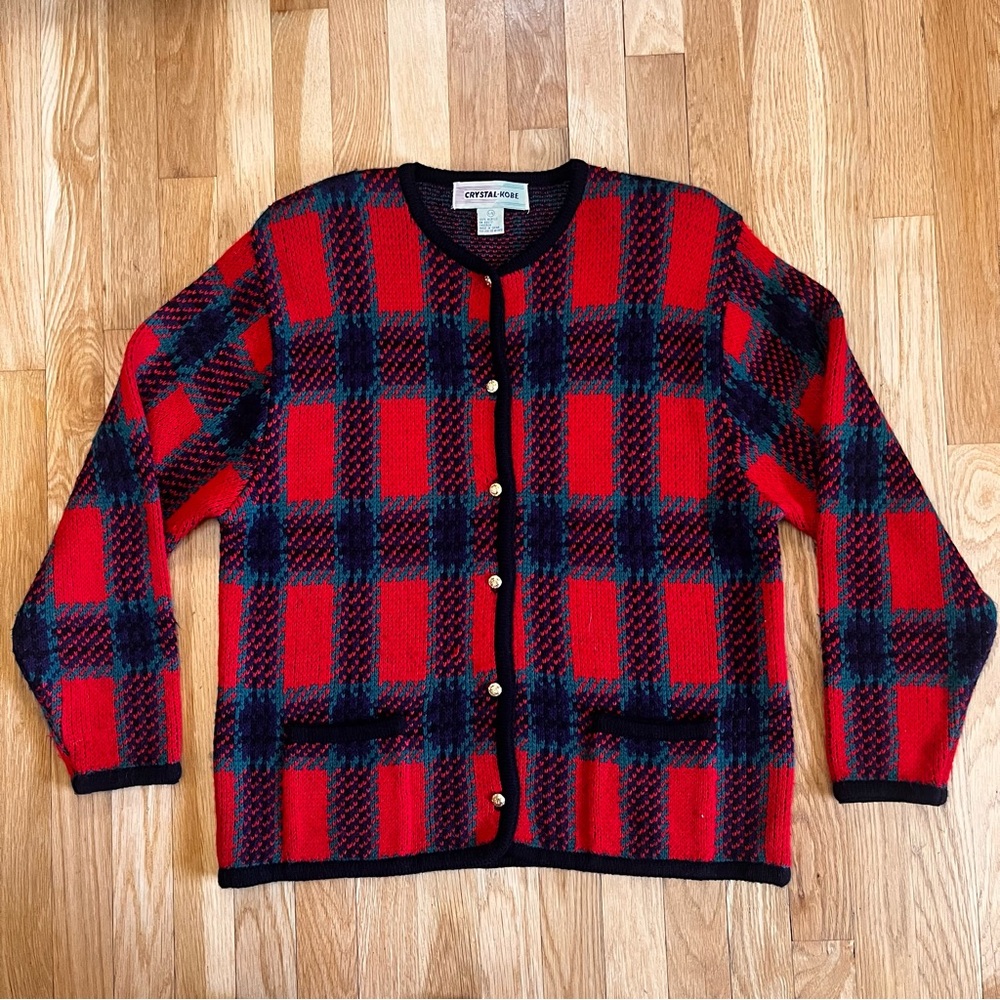 Red, Green, and Blue Plaid Cardigan